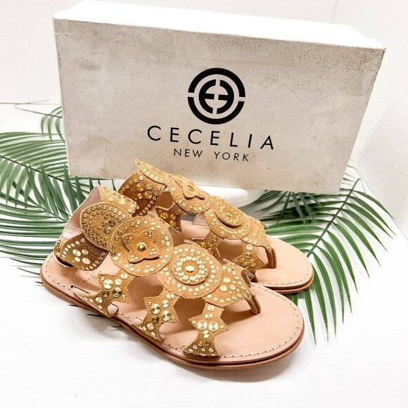 Cecelia New York Sand Bubbly Gladiator Studded Flat Sandals Size 6.5 NWB - Picture 10 of 11